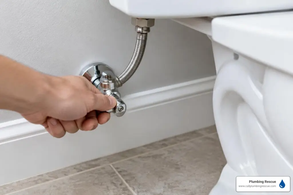 hand turning toilet shutoff valve clockwise